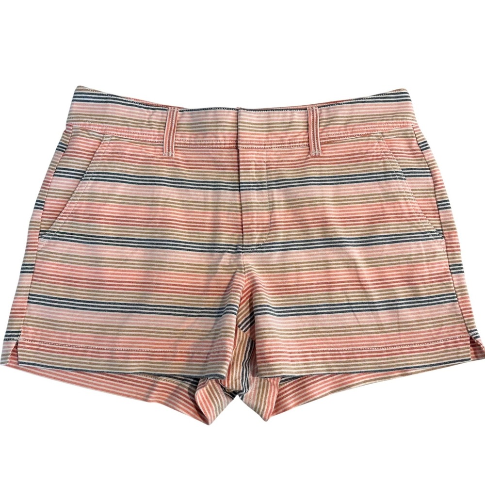 Gap Womens Size 4 Multi Color Striped City Chino‎ Shorts Coral Tan Navy